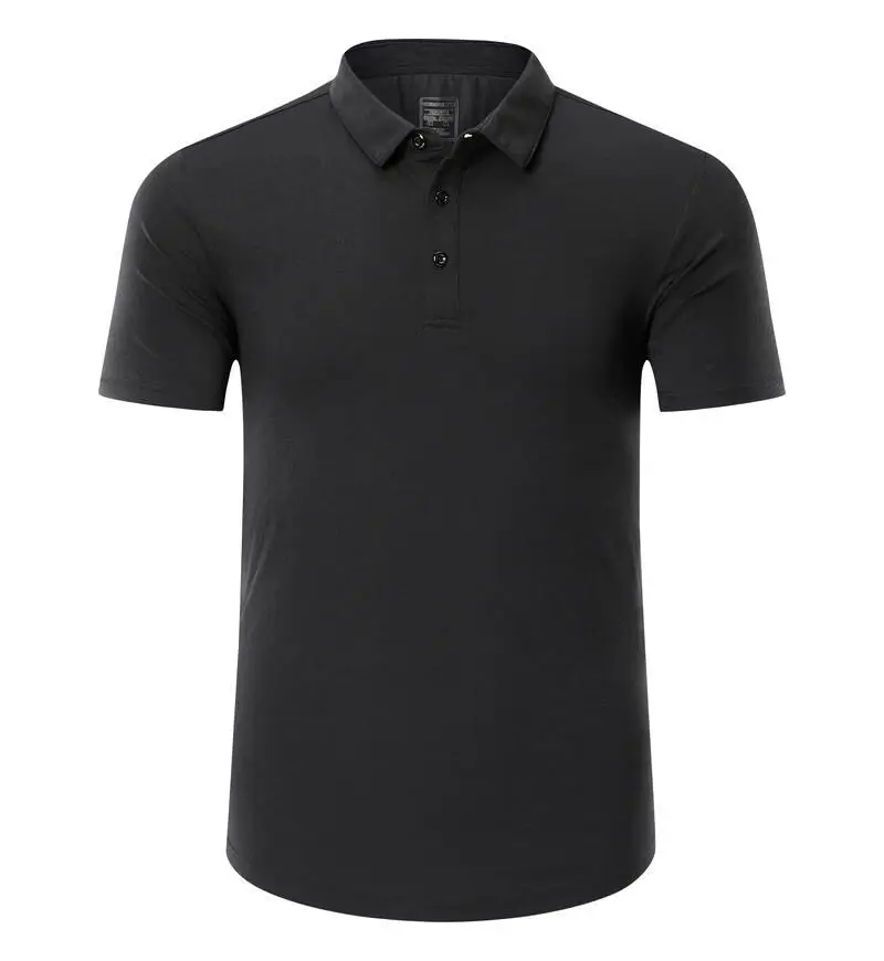 

Рубашка-поло мужская с воротником-стойкой, модная брендовая сорочка Slim Fit, дышащая повседневная майка на пуговицах, однотонная, черная, на ле...