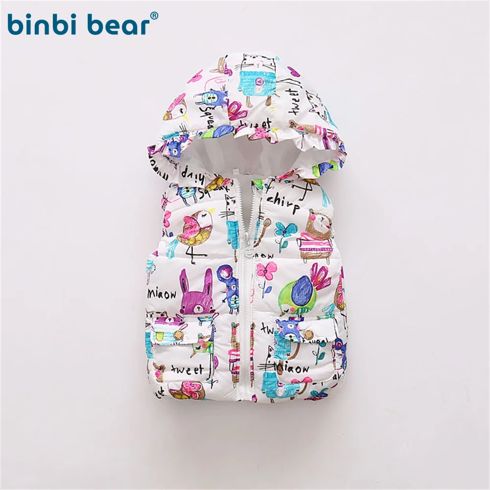 

Детский хлопковый жилет на осень и зиму Корейская версия утепленная одежда с капюшоном с мультяшным граффити для мальчиков и девочек детск...