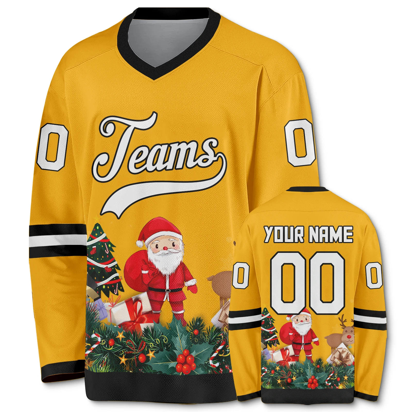 Желтый хоккейный трикотаж Рождественский Санта-Клаус индивидуальный принт имя