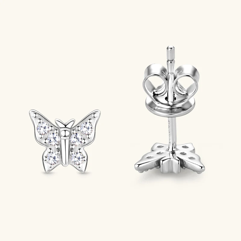 Серьги-гвоздики RAPRGOLD с муассанитом и бабочкой для женщин серьги-гвоздики из