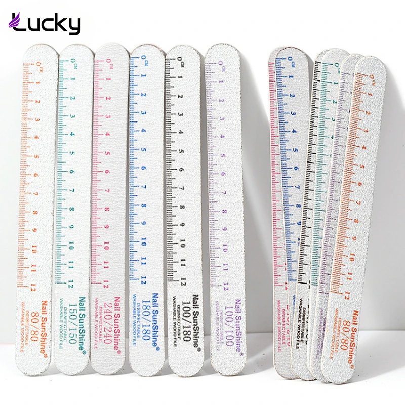 

10Pcs Ruler Wood Chip Nail Files Grit 100/150/180/240 Professional Material Nail Strips Pedicure Polishing Manicure Buffer Block