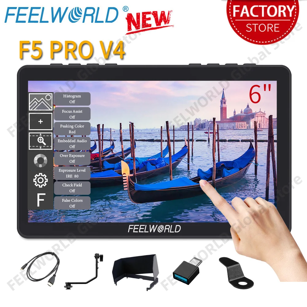 

FEELWORLD 6 Inch DSLR Camera Field Touch Screen Monitor 3D LUT Full HD 1920x1080 4K HDMI F970 External Kit 5V Type-c F5 PRO V4