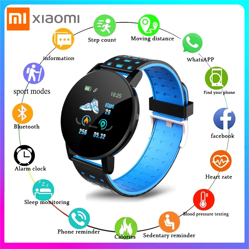 

Водонепроницаемые Смарт-часы Xiaomi 119 Plus, мужские спортивные круглые Смарт-часы с тонометром, женский браслет с фитнес-трекером для Android и IOS