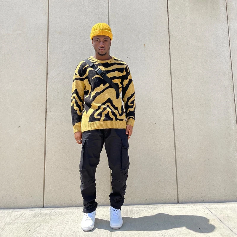 

Винтажный вязаный свитер в стиле Харадзюку, мужские модные пуловеры в Корейском стиле, Японская уличная одежда, дизайнерские свитера, джемп...
