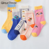 ulzzang japanese cartoon cute fruit foods snack nougat cheese patterned mid tube socks autumn winter new young fashion