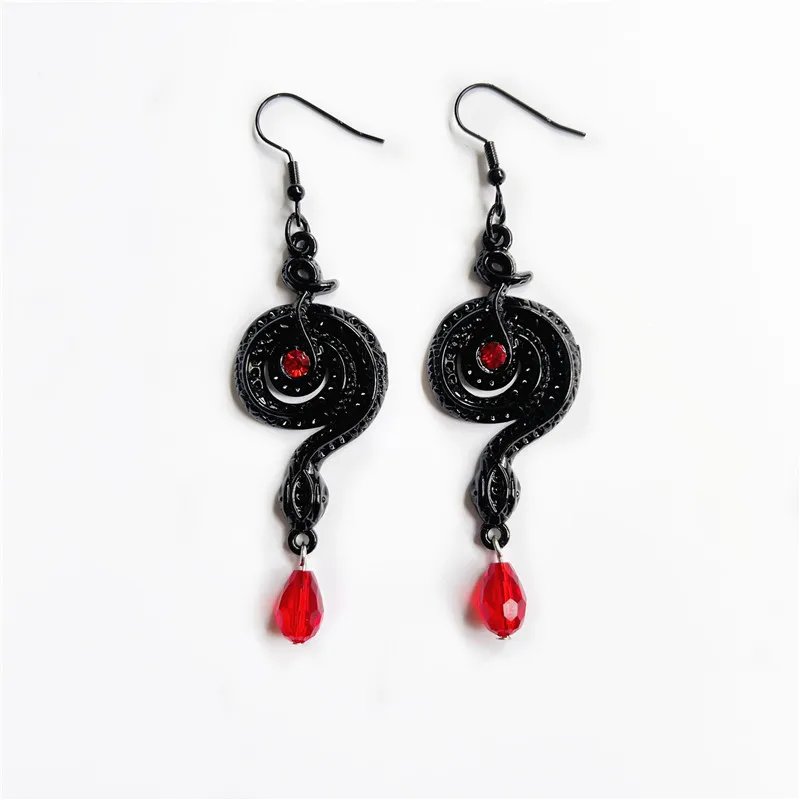 

New Fashion Black Ouroboros Pendant Earrings Gothic Jewelry Witchcraft Pagan Mystery Lady Jewelry Gifts