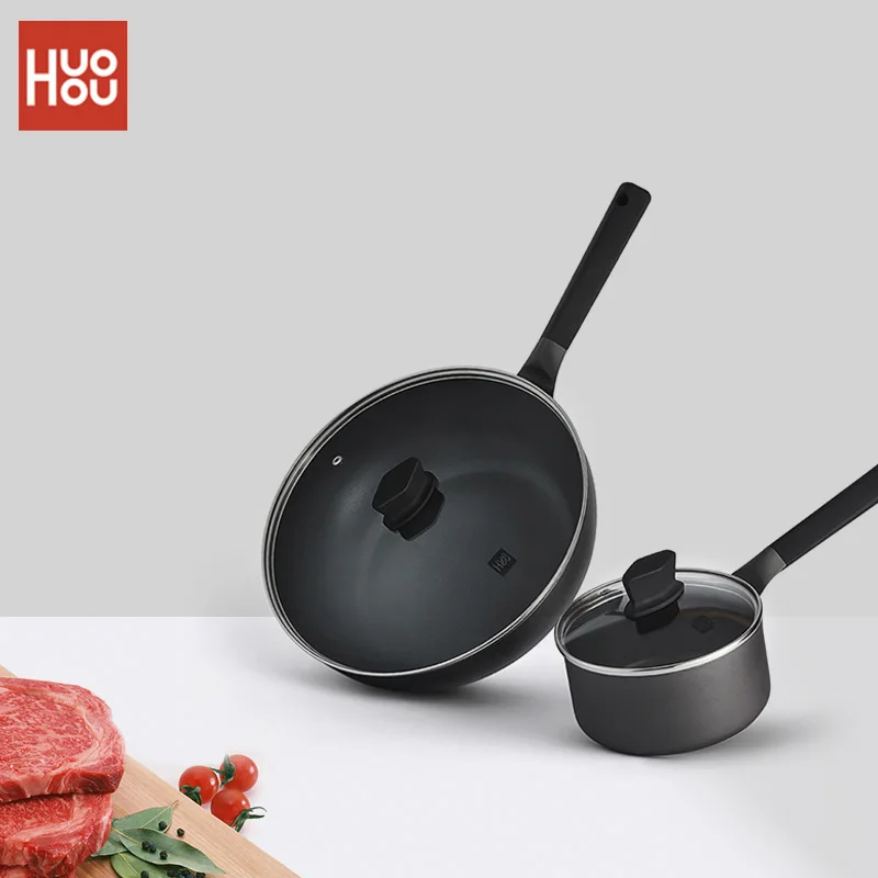 

Huohou Nonstick Pan Set Wok Pan Soup Pan Milk Pan Frying Pan Household 2-piece Set pan handles