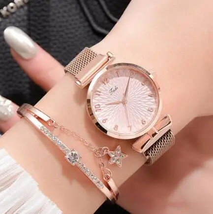 Женские кварцевые часы с розовым золотом на магнитной застежке - купить по