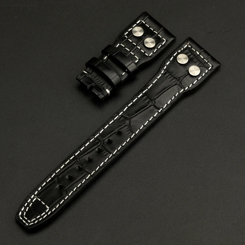 High Quality Genuine Leather Rivets Watchband For IWC Big Pilot Spitfire 22mm TOP GUN Brown Black Cowhide Watch Strap
