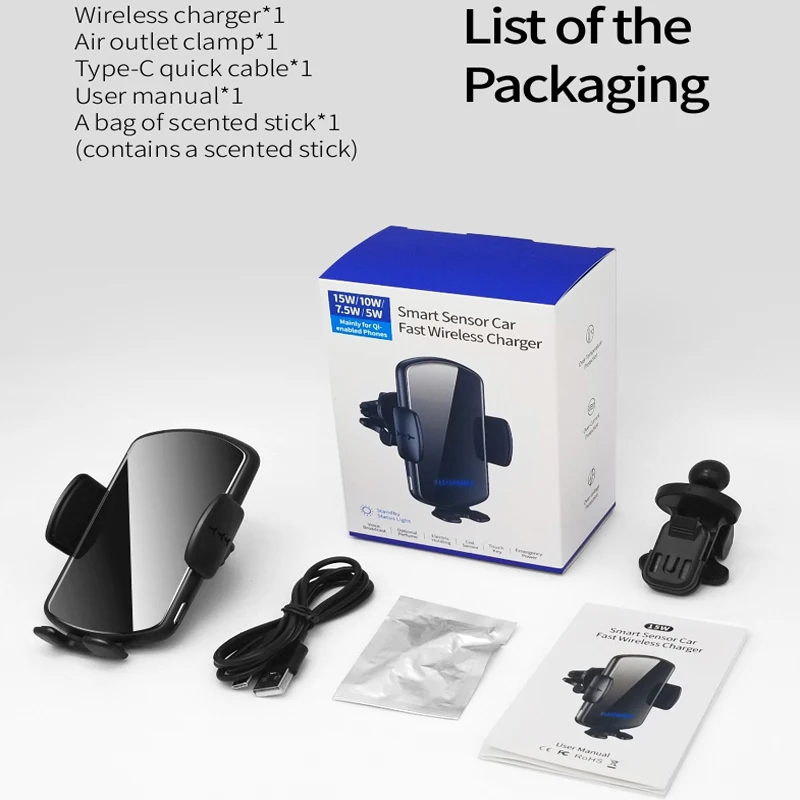 qcy 15w wireless smart senor car charger for iphone 13 12 pro max fast charging station air vent stand charger car charger mount free global shipping