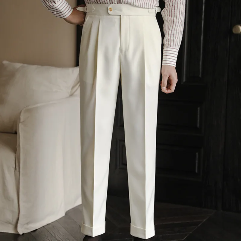 Осенние мужские однотонные брюки облегающие повседневные Британские с высокой