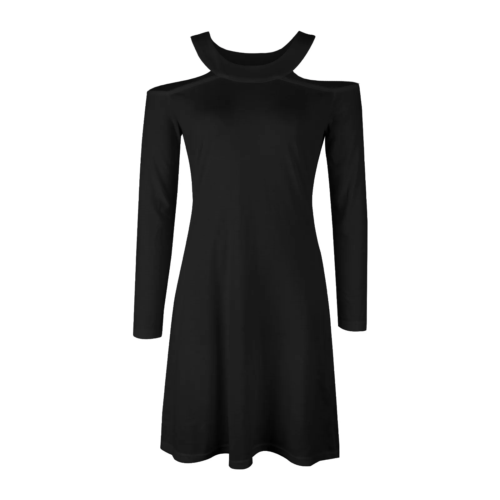 Женское платье с круглым вырезом длинным рукавом и открытыми плечами |