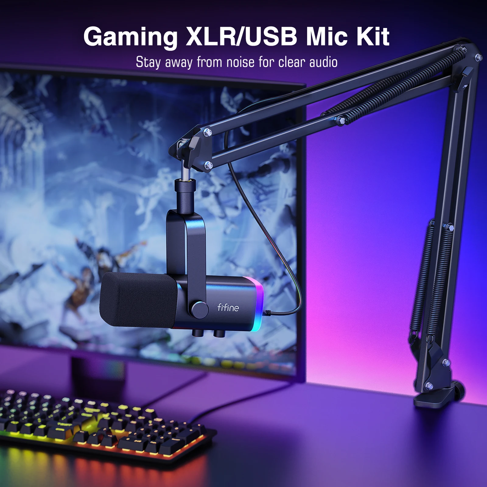 Игровой микрофон FIFINE XLR/USB с разъемом для наушников/бесшумным/RGB ...