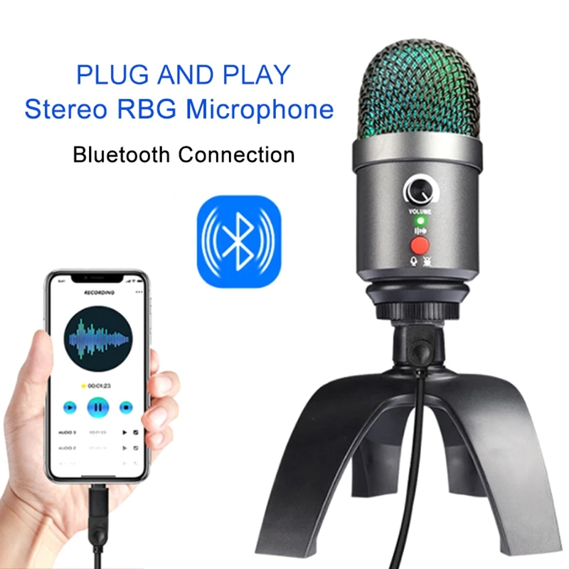 RBG Colorful Stereo Microphone Computer Gaming Live Video Conference Mic Bluetooth For Mobile Phone