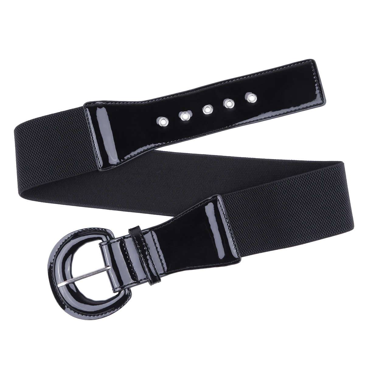 D Pin Buckle Black Elegant French Designer Women Belt Luxury Female Dress Belts Patent Leather Elastic Adjustable Waist Belt