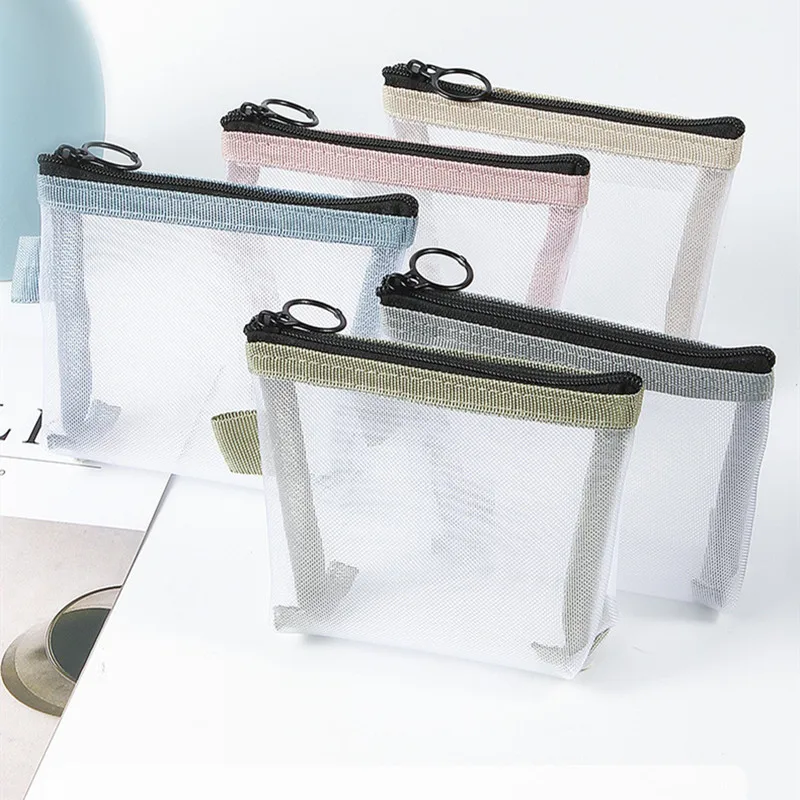 

Clear Mesh Portable Mini Coin Bags Purse ID Credit Card Holder Key Earphone Data Line Storage Bag Small Makeup Case Cosmetic Bag