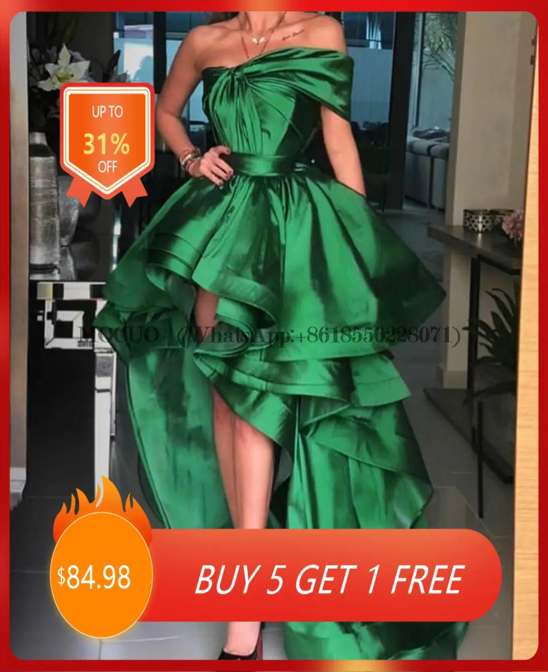 

Женское винтажное длинное вечернее платье, плиссированное зеленое платье из тафты на одно плечо в несколько рядов, с молнией на спине, офици...