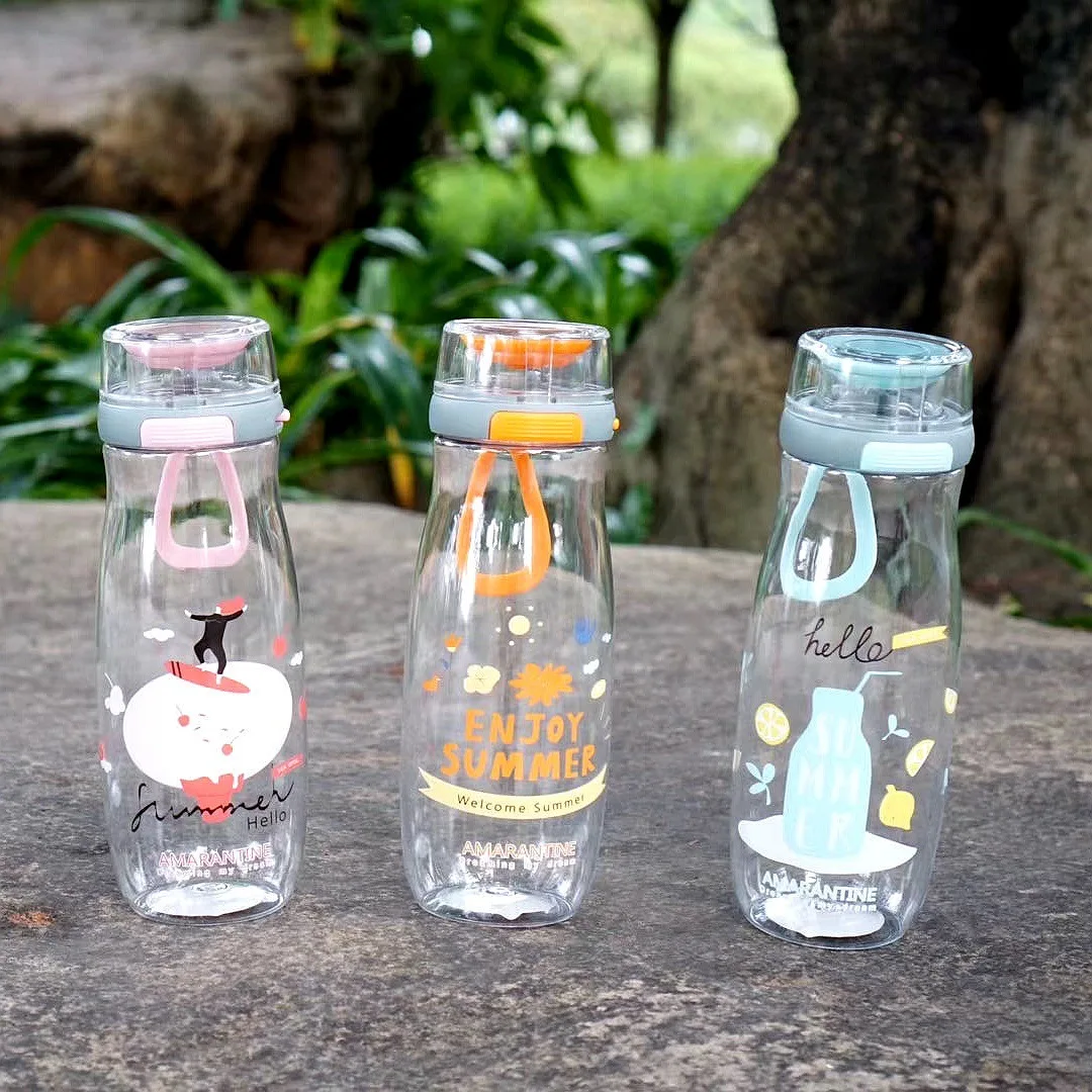 Портативная пластиковая бутылка для воды без бисфенола А летняя мультяшная