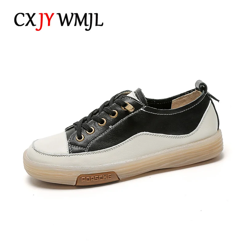 

New Women Cowhide Casual Sneakers Spring Summer Soft Sole Vulcanized Shoes Ladies Genuine Leather Small White Shoes Flats