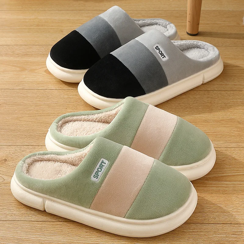 

Womens Mens Slipper Winter Home Shoes Girl Warm Indoor Bedroom Slides Fashion Cotton Shoes Striped Non-slip Soft Comfort Slipper