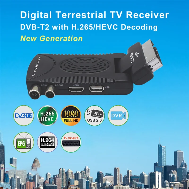 Фото A73E-DVB-T2 Цифровой наземный ТВ-декодер Full HD с функцией декодирования EPG H. 265/HEVC, адаптер питания европейского стандарта, телеприставка EU P №4
