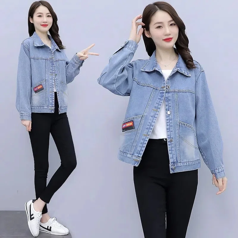 

2022Spring New Denim Short Coat Women's Korean Loose Cowboy Jacket All-Match Embroidery Jackets Solid Color Female Outerwear Top