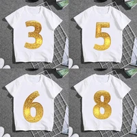 golden number print tshirt 2 9 yrs kids birthday clothes chidrens t shirt boy girl white casual streetwear birthday gift