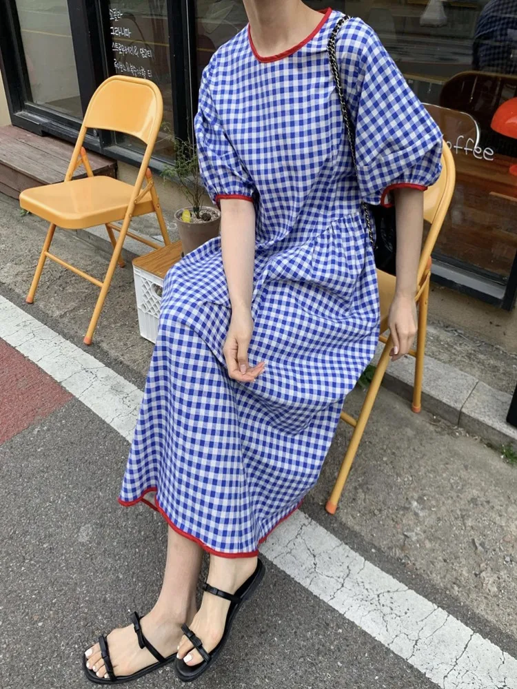 Женское винтажное плиссированное платье повседневное длинное клетчатое в