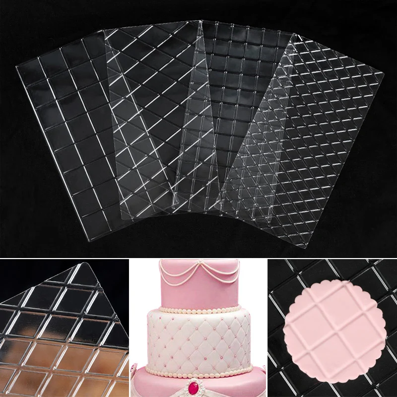 

4pcs/Set Transparent Plastic Grid Texture Mat Cake Chocolate Printing Mold Lattic Decorating Tools Fondant Imprint Stencil Molds