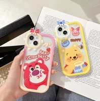disney strawberry bear winnie the pooh 3d bow elf camera protection phone case for iphone 11 12 13 pro max transparent cover