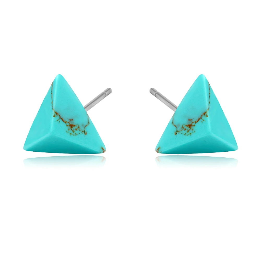 Женские Треугольные бирюзовые серьги-гвоздики с трехмерным драгоценным камнем в стиле ретро Женские Треугольные бирюзовые серьги-гвоздики с трехмерным драгоценным камнем в стиле ретро