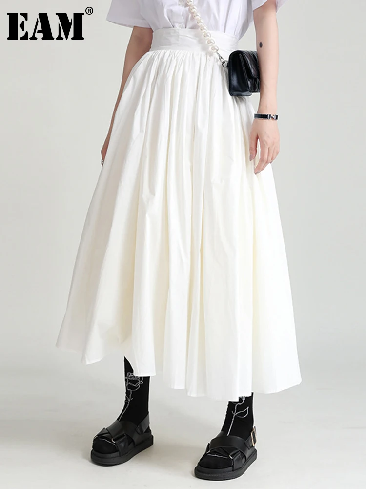 

[EAM] High Elastic Waist White Mesh Spliced Holiday Casual Half-body Skirt Women Fashion Tide New Spring Autumn 2022 1DE1739