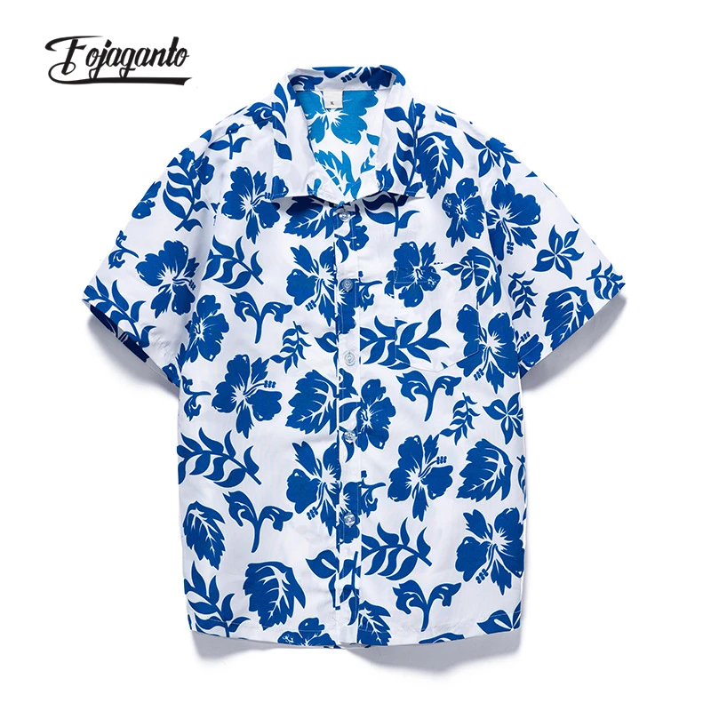 

FOJAGANTO Men's Summer New Short-Sleeve Shirts Trend Fashion Retro Printed Shirts Holiday Style Loose Beach Shirts for Men