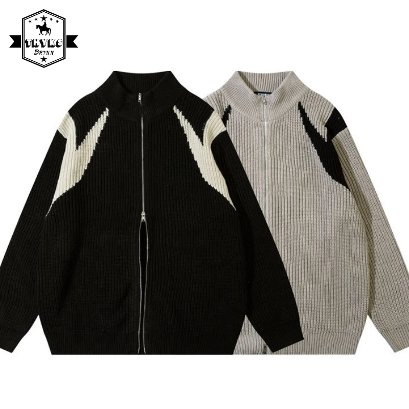 Мужской трикотажный кардиган на молнии в американском стиле