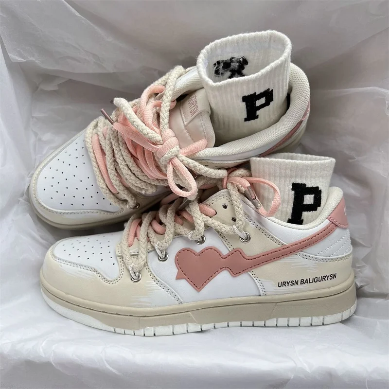 SHANPA Kawaii Butterfly Stamp Print Pink Shoes for Women All-match Leisure Student Sneakers Zapatillas Mujer