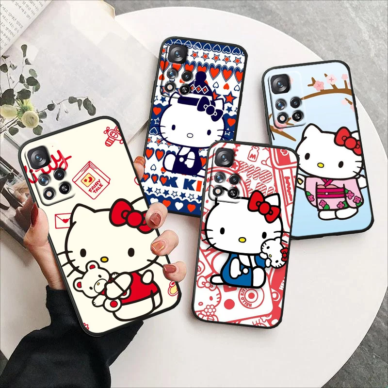 

Cool Anime HelloKitty For Redmi Note 12 Pro Plus 11 11T 10 9 8 Pro Lite Pro Max 5G 4G Silicone Soft Black Phone Case