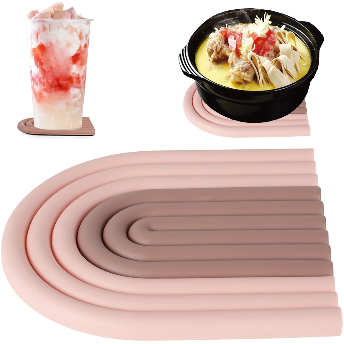 

Silicone Removable Rainbow Coasters Insulation Pads Hot Pot Pad Multipurpose Pot Holders for Kitchen Heat Resistant Pan Pads
