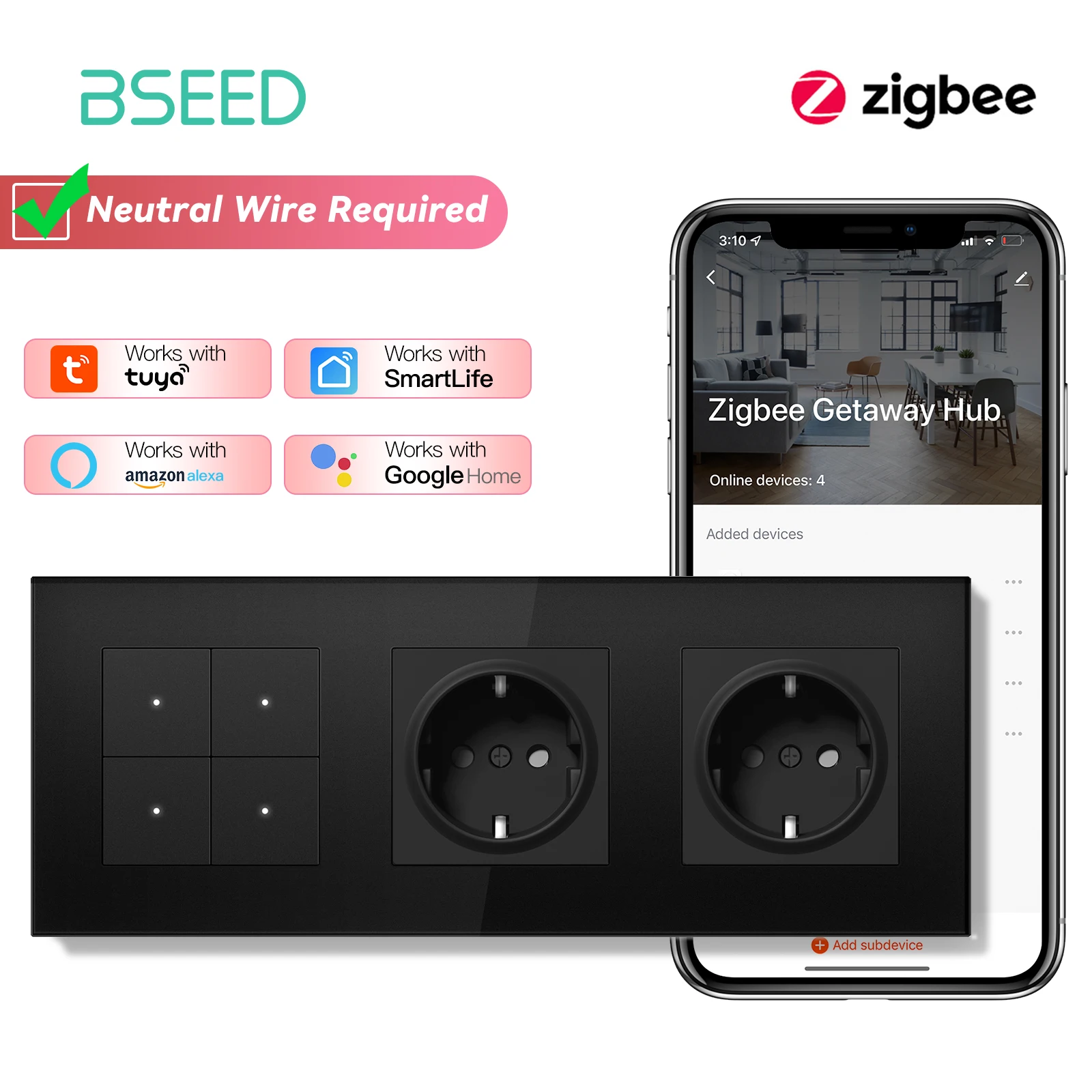 

Умные выключатели BSEED Zigbee Click с желтой подсветкой