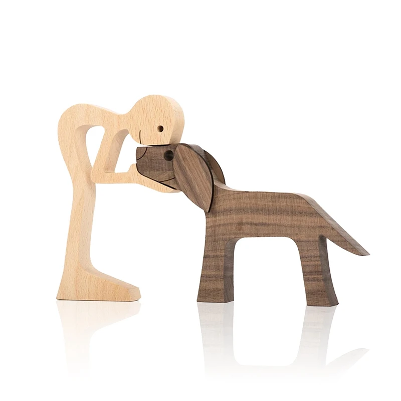 

Creative Puppy And Man Wooden Craft Home Decoration Figurine Desktop Table Ornament Carving Model Pet Sculpture For Dog Lovers