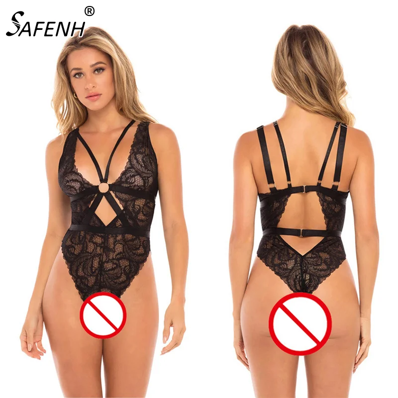 

One Piece Sexy Bodysuit Women Lingerie Lace Push Up Balconette Bra Lace Decoration Bodysuit Backless Jumpsuit Overalls Sleepwear