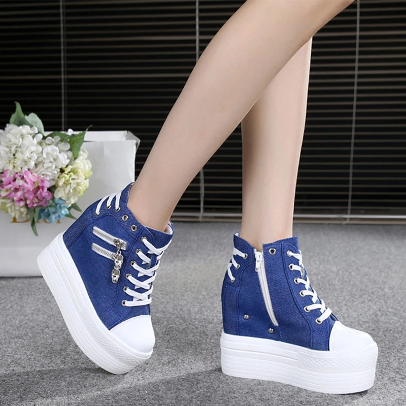 

2022 Autumn Women Casual Shoes Denim Ankle Boots Ladies Classic Zipper Height Increasing student Boots Zapatos De Mujer