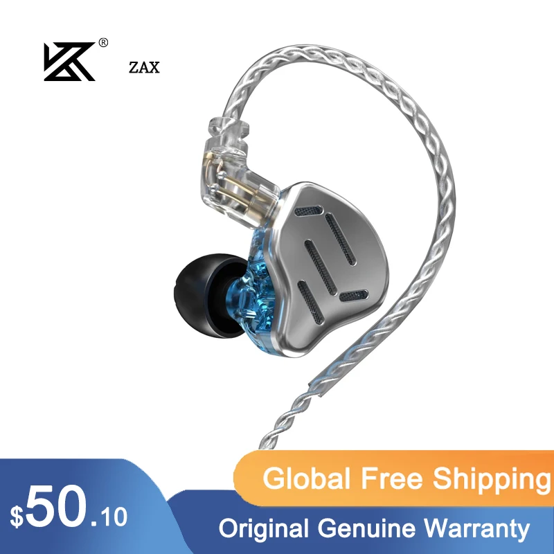 

Наушники KZ ZAX, 16 шт., Hi-Fi наушники-вкладыши с монитором басов, гибридные технологии, наушники-вкладыши с шумоподавлением, спортивные наушники ...