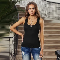summer women vest solid color suspender sleeveless single breasted fashion ladies tops