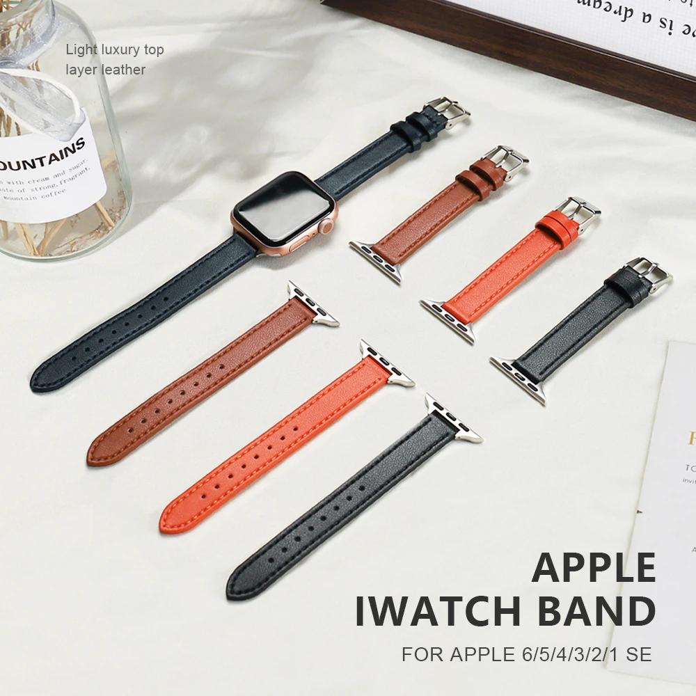 

Тонкий женский кожаный браслет для Apple Watch Band 40 мм 44 мм, спортивный ремешок для смарт-часов 42 мм 38 мм Series 3 4 5 6 SE