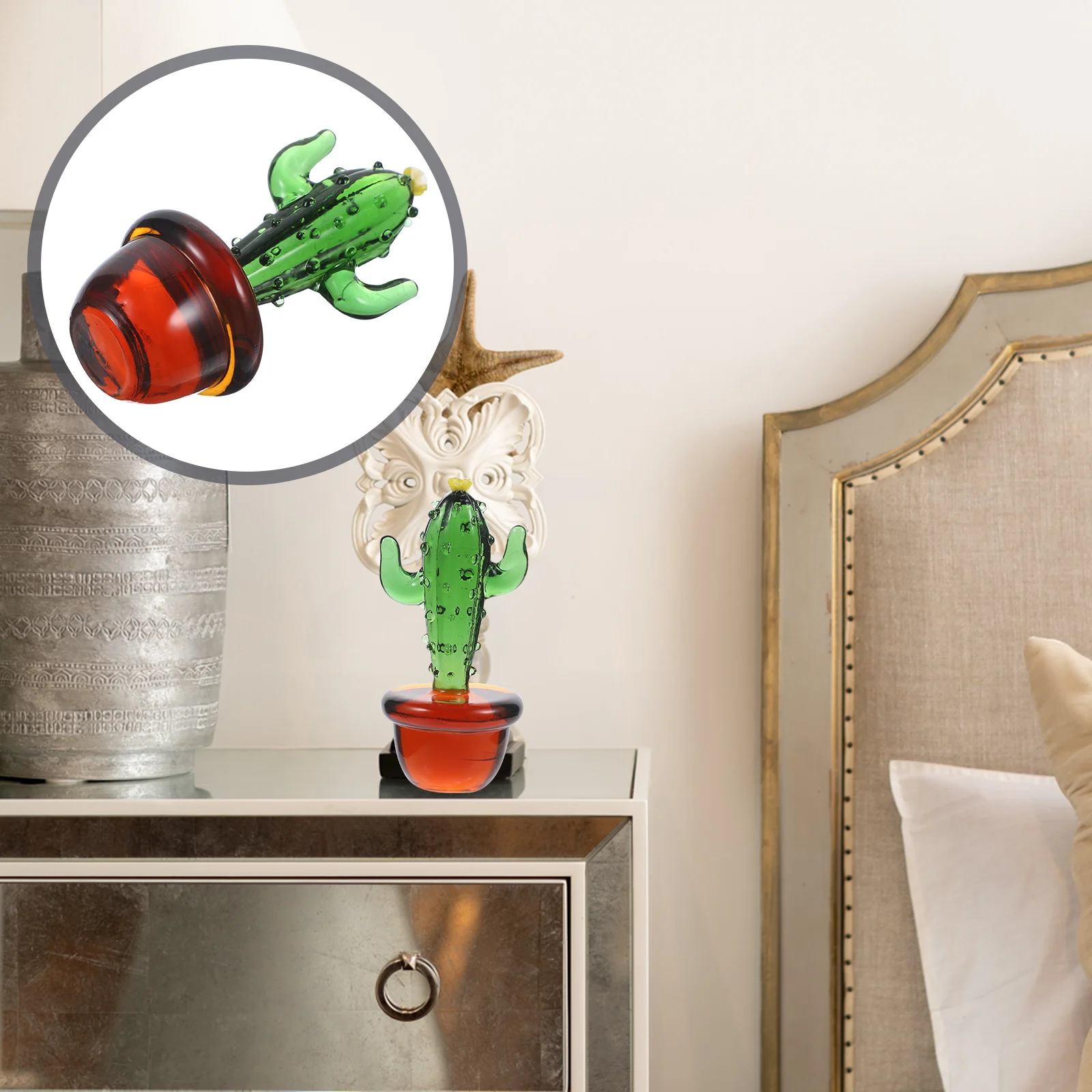 

Cactus Glass Blown Figurine Mini Crystal Simulation Plants Home Table Decor