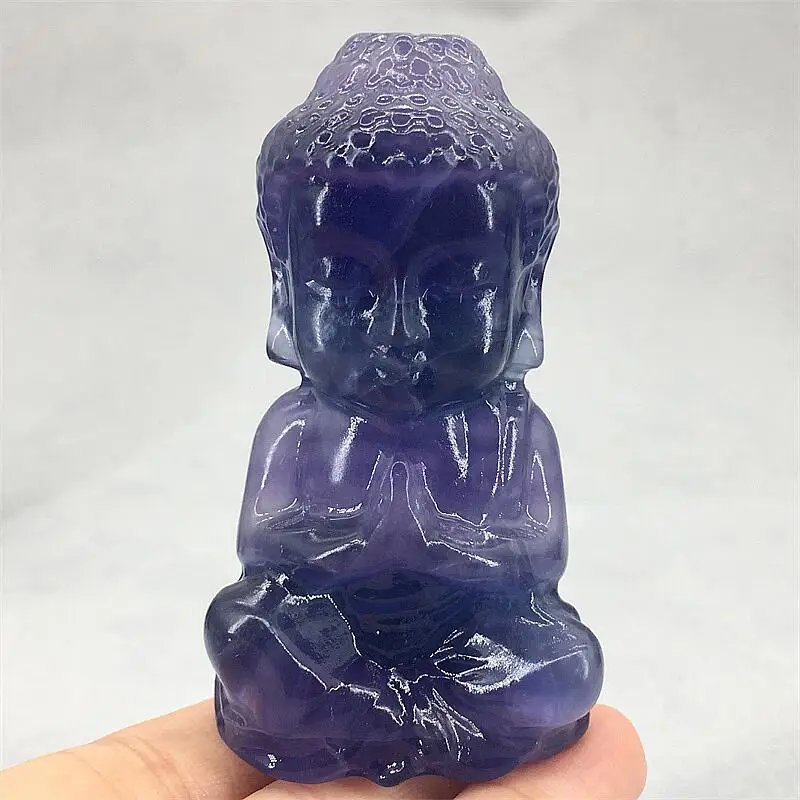 Natural Purple Fluorite Crystals Gemstone Buddha Head Carved Reiki Healing Statues For Home Decoration Healing Gift 1pcs