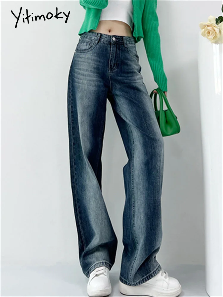 

Брюки женские джинсовые с завышенной талией, повседневные мешковатые прямые брюки из денима с широкими штанинами, офисные штаны, лето 2023