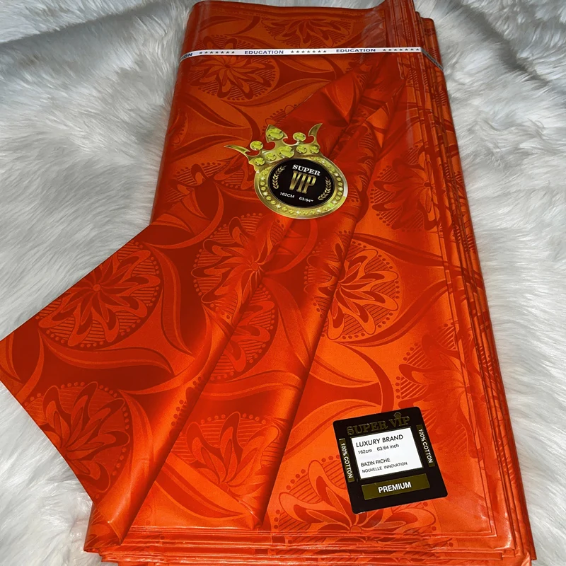 

Yellow Soft Fragrance Waterproof 100% Cotton Jacquard Brocade 2022 African Bazinrich Lace Fabric 5 Meters AEM52111