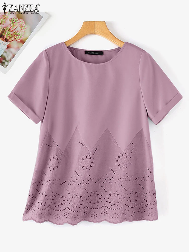Коллекция 2024 года летняя кружевная вязаная крючком рубашка ZANZEA женские топы в