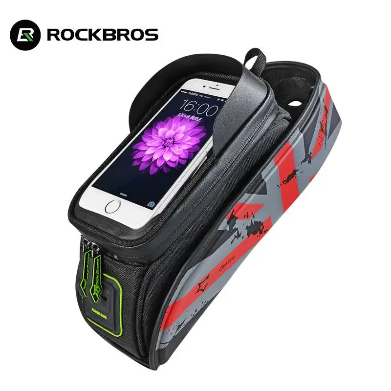 

Rockbros official Bag MTB Bike Bag Rainproof Touch Screen Cycling Front Tube Frame Bag 5.8/6.0 Phone Case Bike Accessories